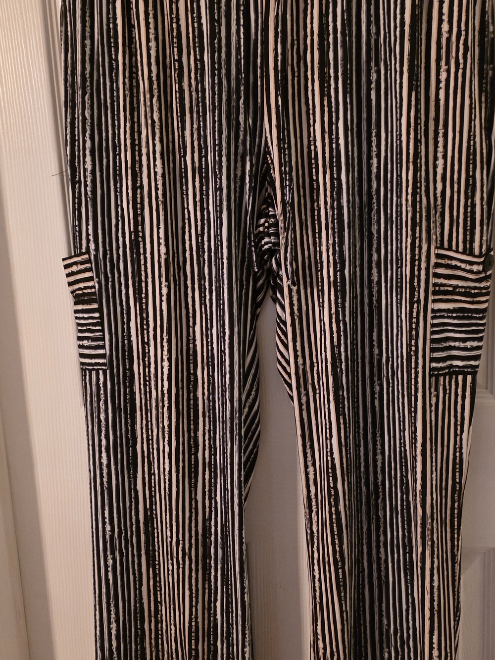 Robert Louis Black White and Beige Striped Wide-Leg Pants